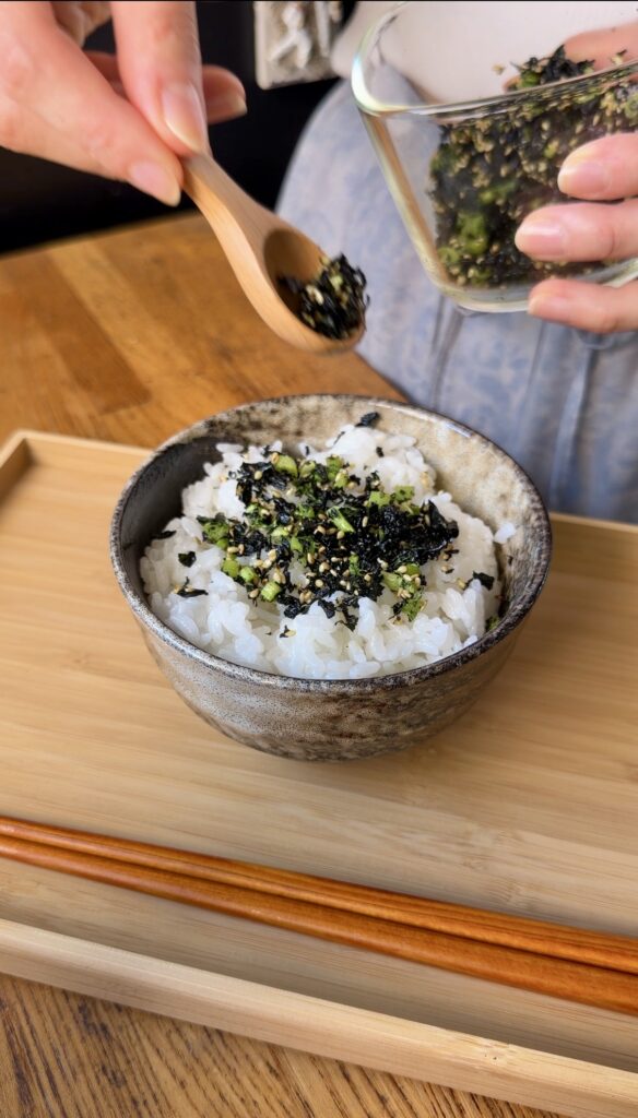 Homemade wakame furikake served over rice