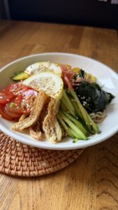Plant-based Hiyashi Chuka with colourful vegetable toppings